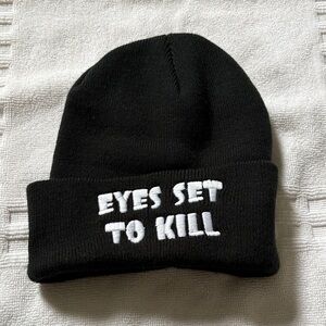 Eyes Set To Kill Band Black Beanie with White Embroidery